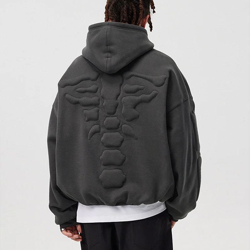hongfeng offers grey hoodie men with unique skeleton relief designs for stylish streetwear.